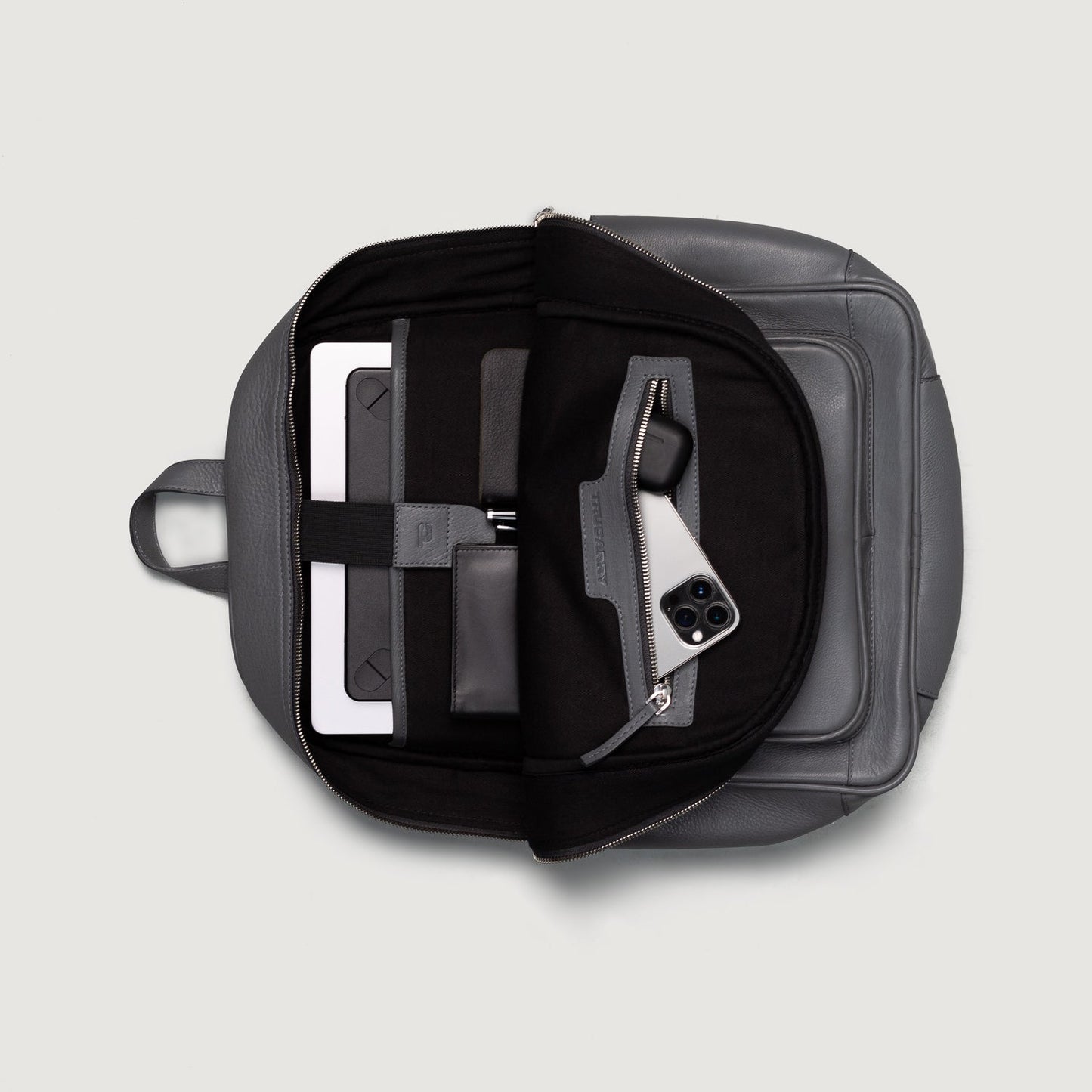 The Philos Grey Leather Backpack