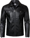 HOOD CREW Men's Leather Jacket – Motorcycle Biker Casual Lightweight Faux Leather Outerwear