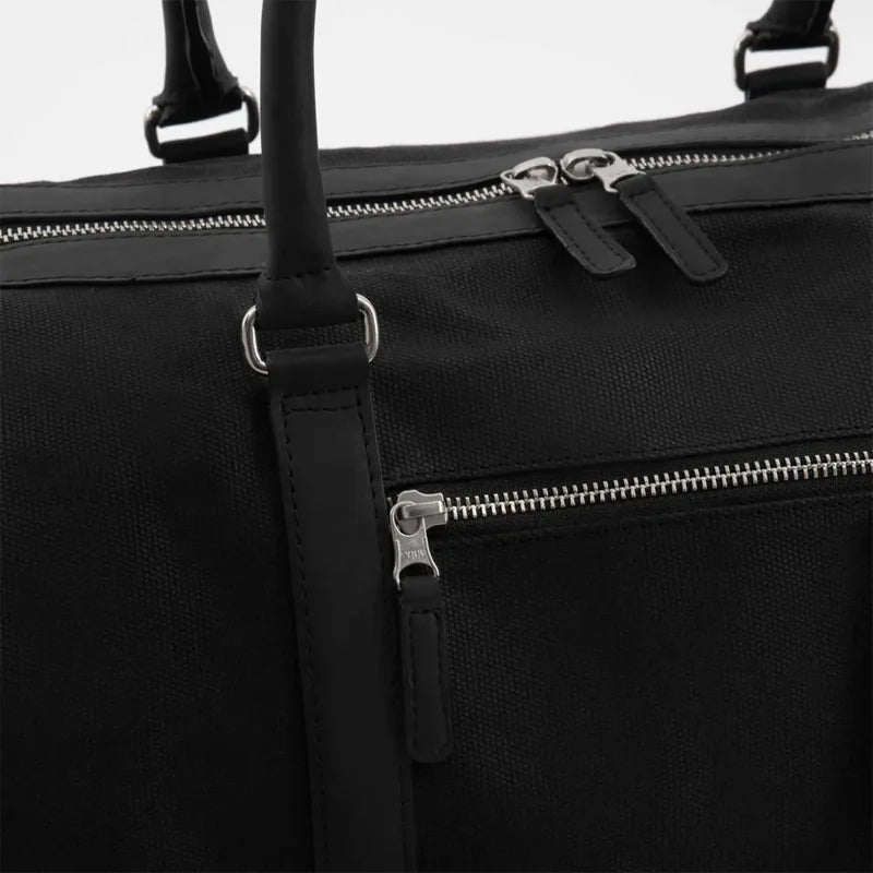 Black Leather Weekender Bag For Travelling