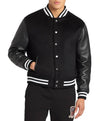 Black Wool Varsity Jacket - Recreated Inspired Edition With Leather Sleeves