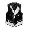 Black and white cowhide vest with button details on a white background