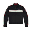 Black jacket with red and white stripes on a white background