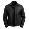 Black leather jacket on a plain background