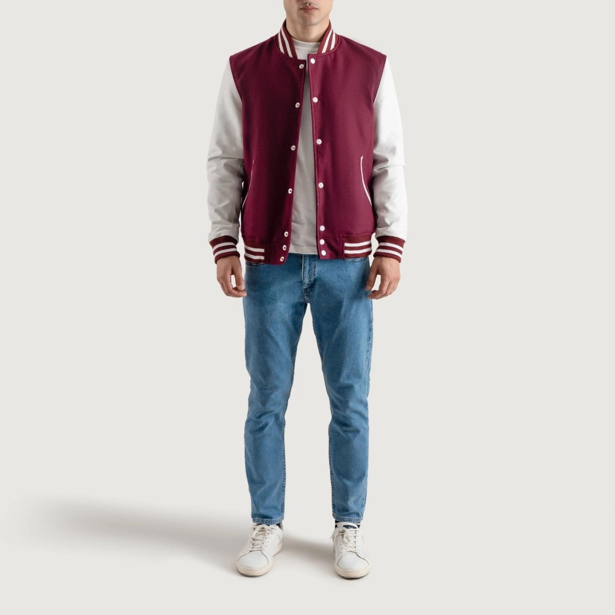 Burgundy Maroon and White Varsity Letterman Jacket - Recreated Inspired Edition