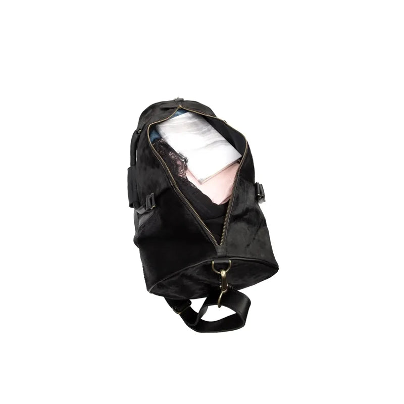 Classic Men’s Black Leather Cowhide Duffle Bag