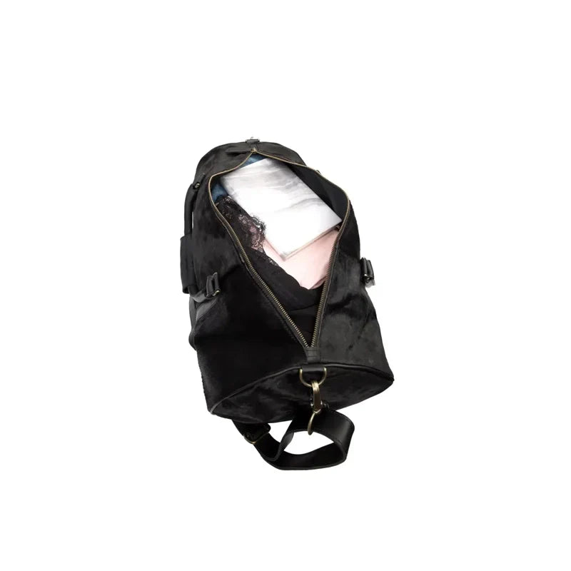 Classic Men’s Black Leather Cowhide Duffle Bag