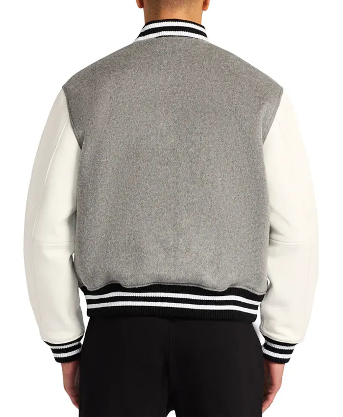 Grey Letterman Varsity Jacket - Recreated Inspired Edition With White Sleeves