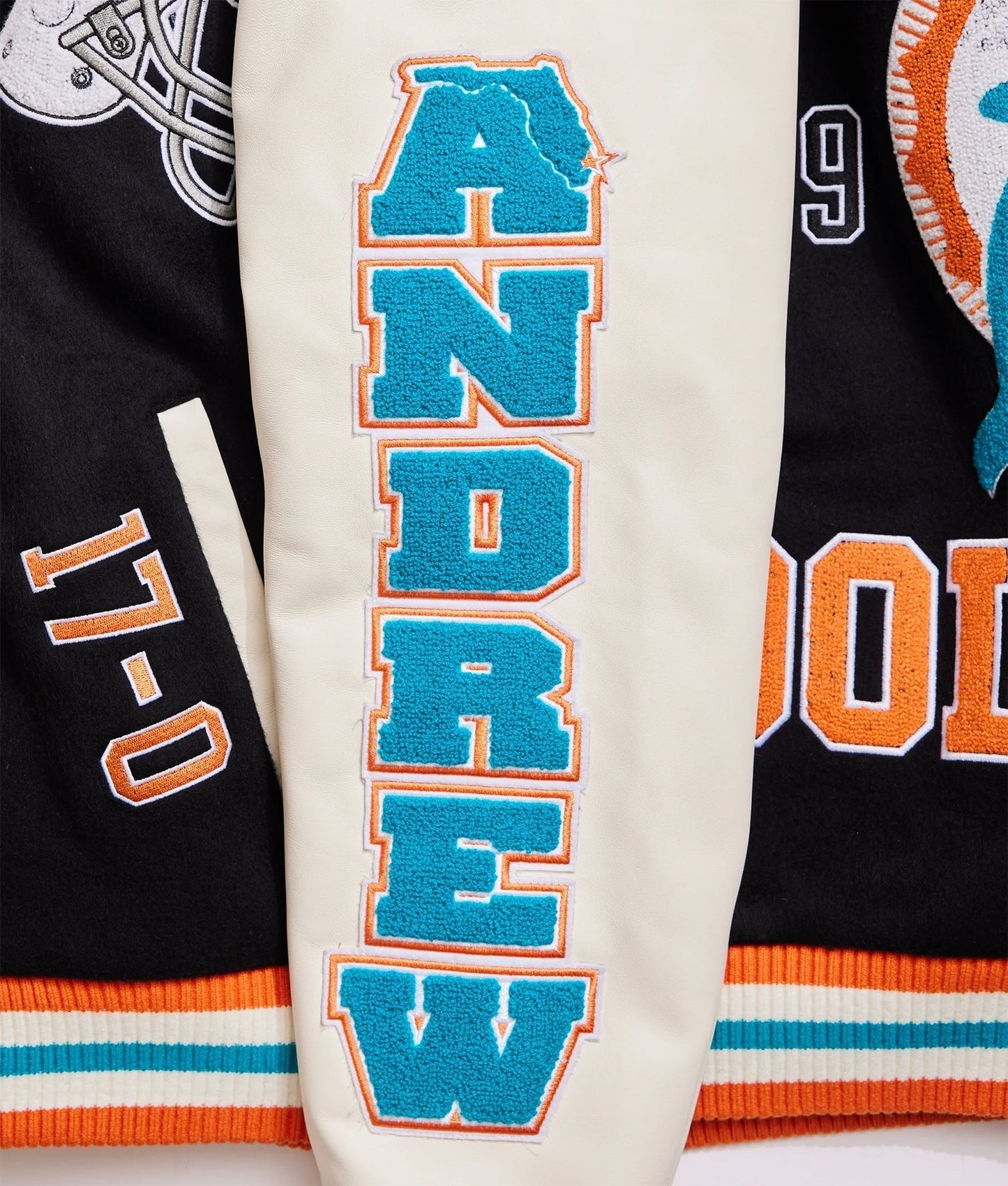 Miami Dolphins Letterman Wool & Leather Varsity Jacket - Recreated Inspired Edition Black & White