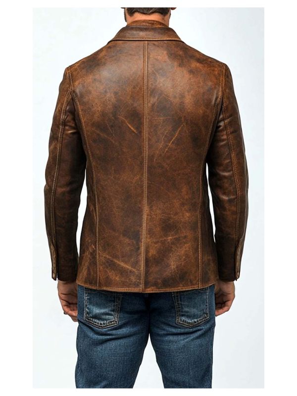 Men’s Premium Brown Distressed Leather Blazer – Sophisticated & Timeless