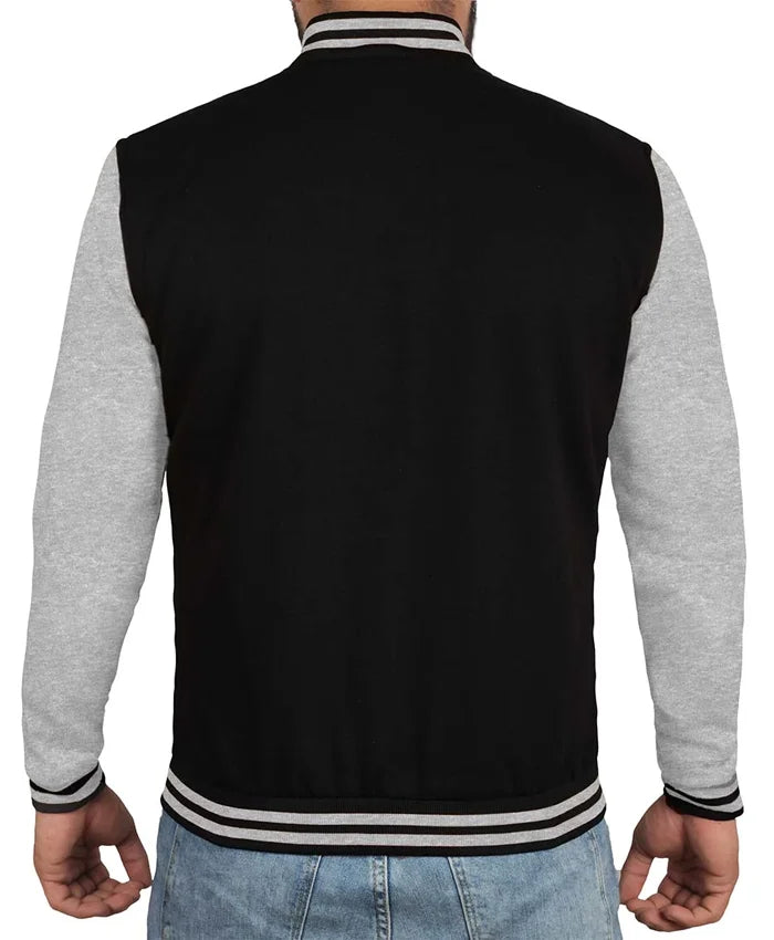 Men’s Black Grey Varsity Bomber Jacket