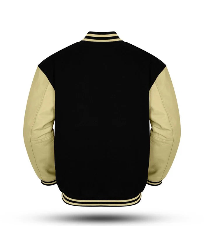 Mens Black Wool OFF-White Varsity Jacket - Recreated Inspired Edition