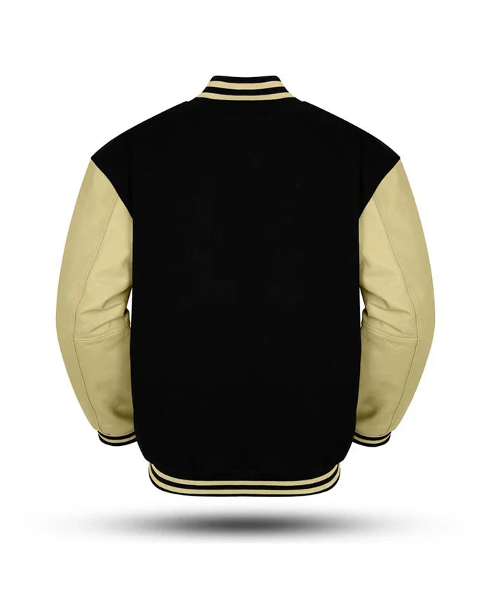 Mens Black Wool OFF-White Varsity Jacket - Recreated Inspired Edition
