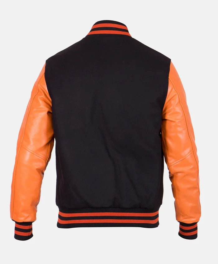 Men’s Causal Orange And Black Letterman Jacket