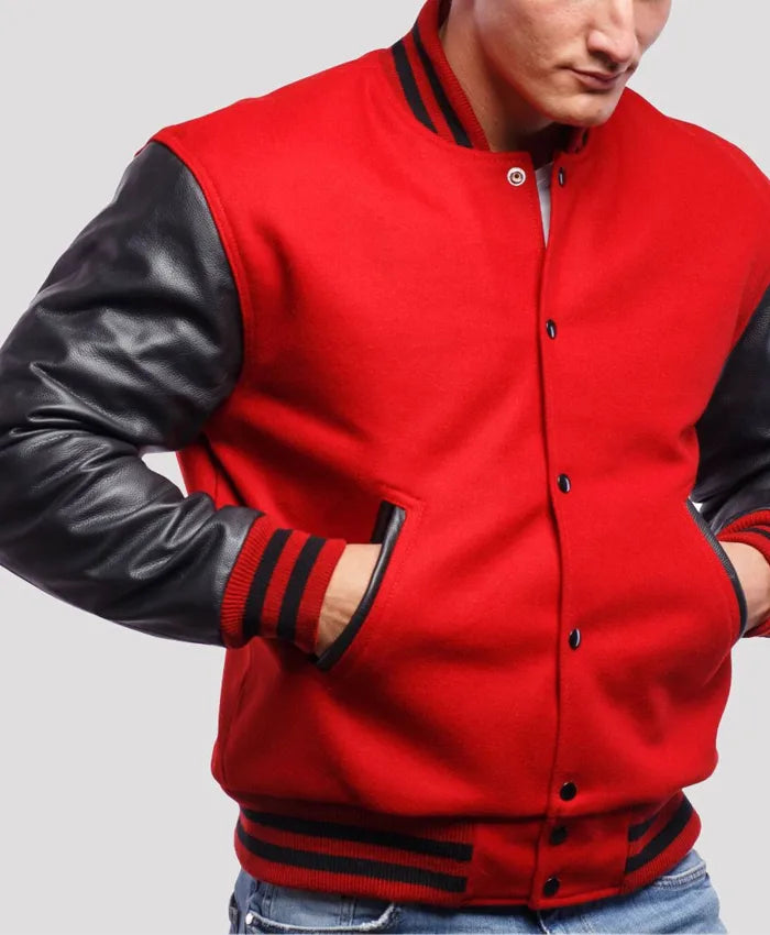 Men’s Red Leather Varsity Lettermen Jacket