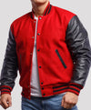 Men’s Red Leather Varsity Lettermen Jacket