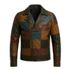 Multicolored patchwork jacket on a plain background