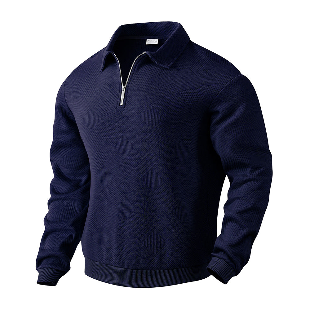 Cross-Border Men's Clothing Amazon American Retro Heavyweight Autumn Sweatshirt Jacquard Long-Sleeved Lapel Half-Zip Men's Top