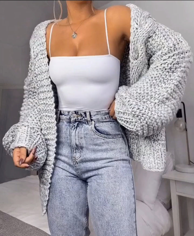 2026 European and American Aliexpress Women's Original Quality Thickened Mohair Cardigan Sweater Casual Open-Front Warm Coat