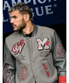 Off White X Ac Milan Grey Varsity Jacket - Recreated Inspired Edition