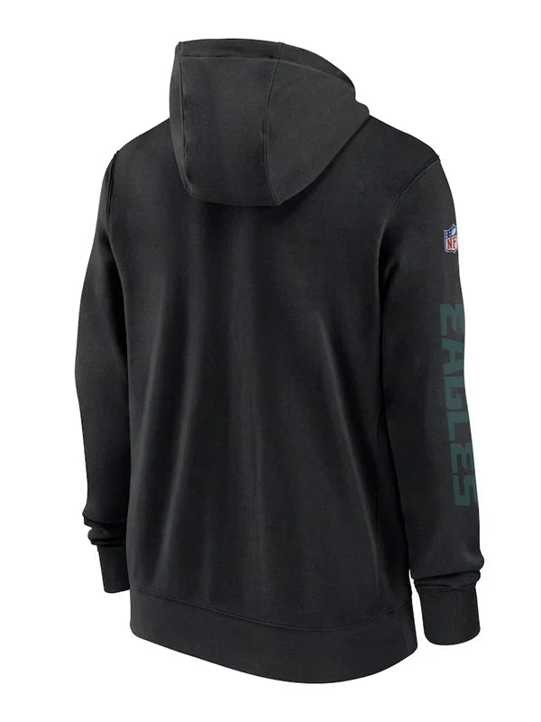 Philadelphia Eagles Black Sideline Club Full-Zip Hoodie - Recreated Inspired Edition
