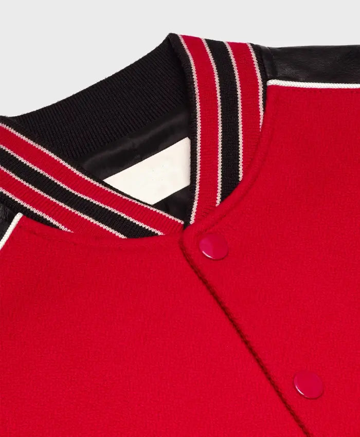 Red Triple Color Rib Color Lettermen Varsity Jacket - Recreated Inspired Edition
