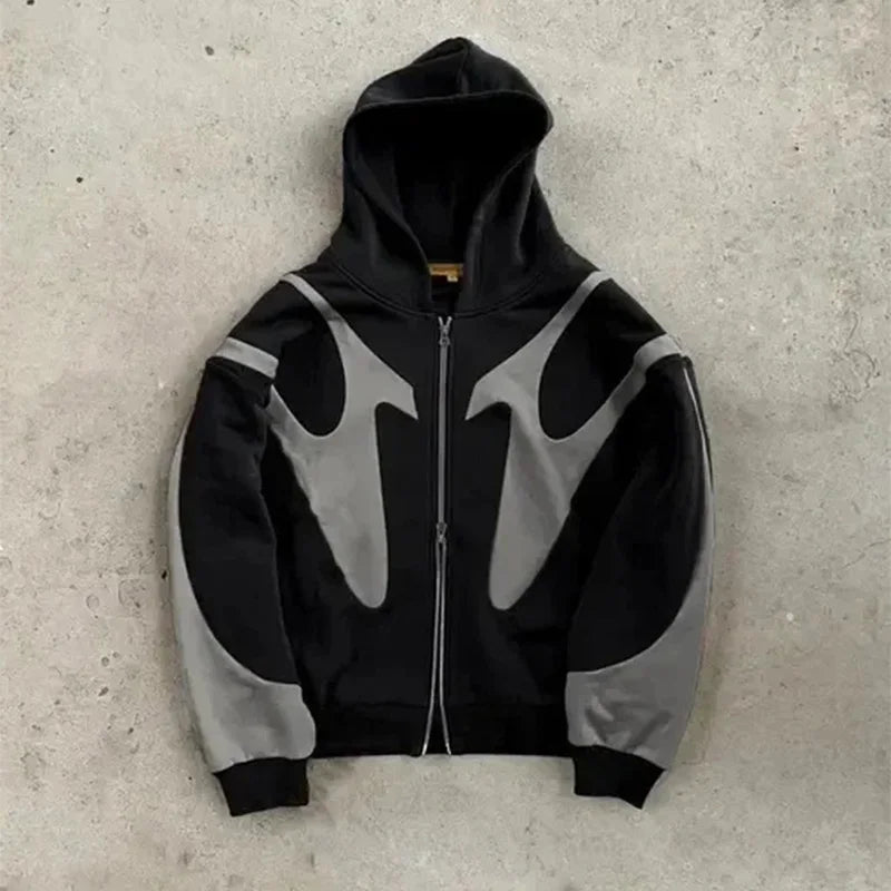 American Retro Letter Printed Devil Pattern Hoodie Y2k Harajuku Casual Couple Zipper Hoodies Sweatshirt Fashion Men's Clothing