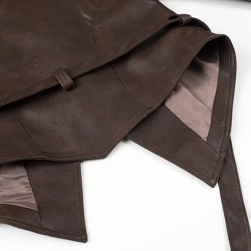 Suninheart Autumn and Winter Faux Leather Jackets for Women 2025 Dropped Shoulder Oversized Jacket Coat Belted Corset Jacket