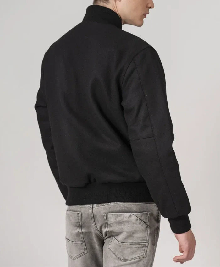 Simple Black Wool Baseball Varsity Jacket - Recreated Inspired Edition