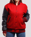 Stacie Red Wool Body Black Leather Sleeves Lettermen Jacket