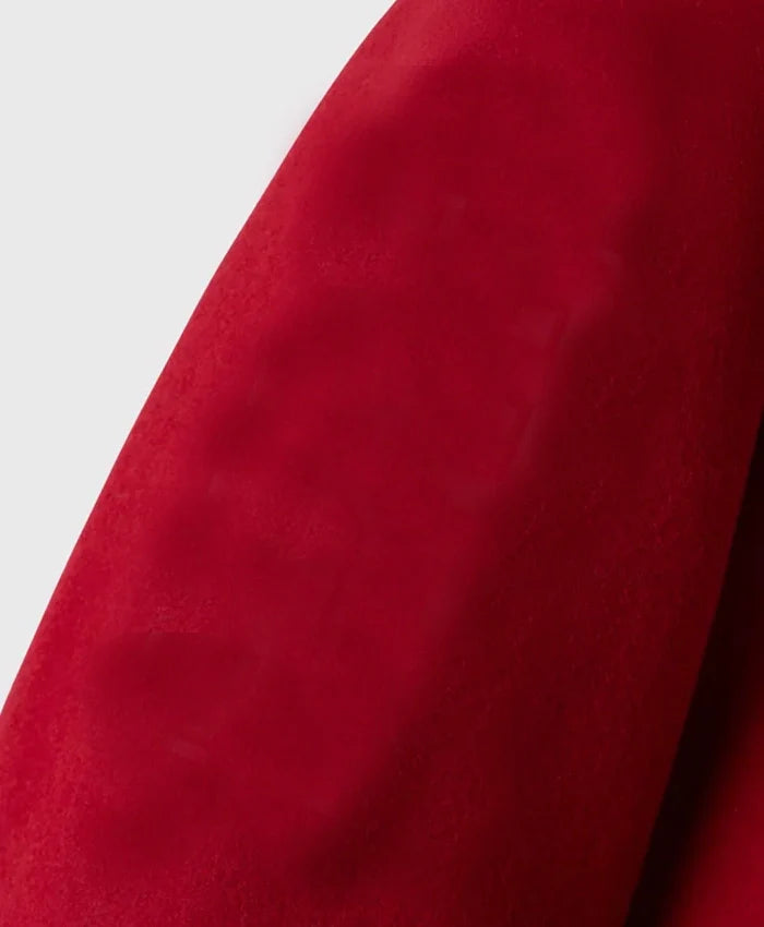 Stand Ford Red Trendy Drop Down Collar Varsity Jacket - Recreated Inspired Edition