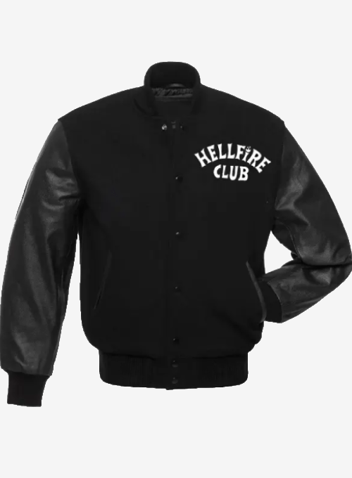 Stranger Things Hellfire Club Black Varsity Jacket - Recreated Inspired Edition