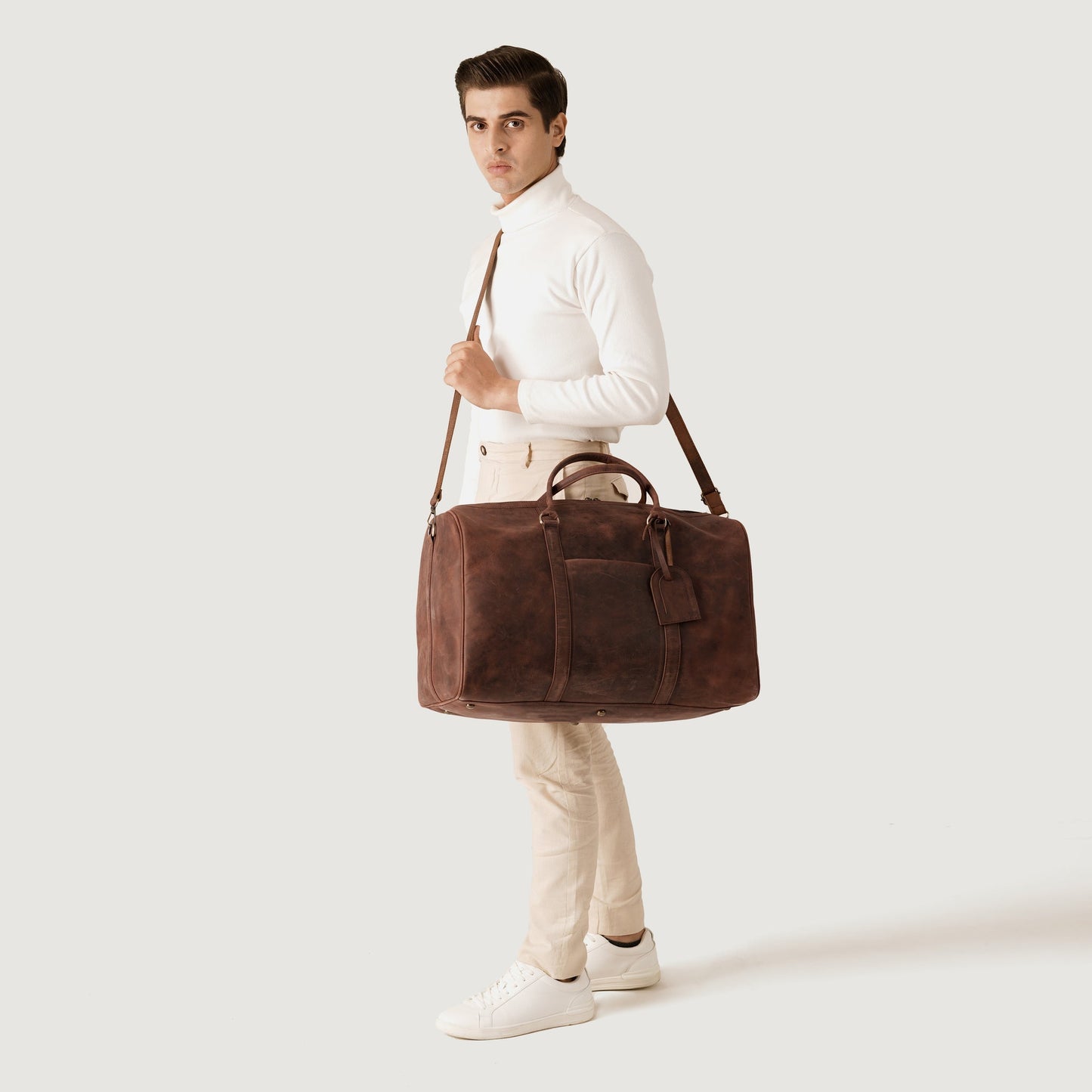 The Darrio Vintage Distressed Brown Leather Duffle Bag
