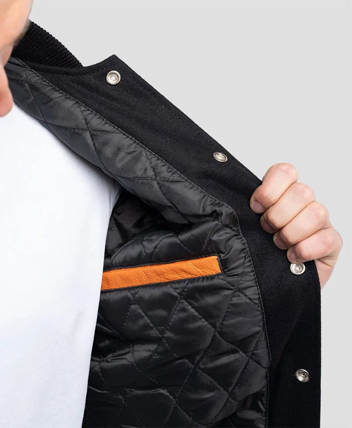 Unisex Orange And Black Varsity Bomber Jacket