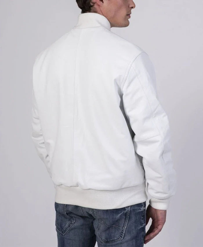 Unisex White Varsity Lettermen Bomber Jacket
