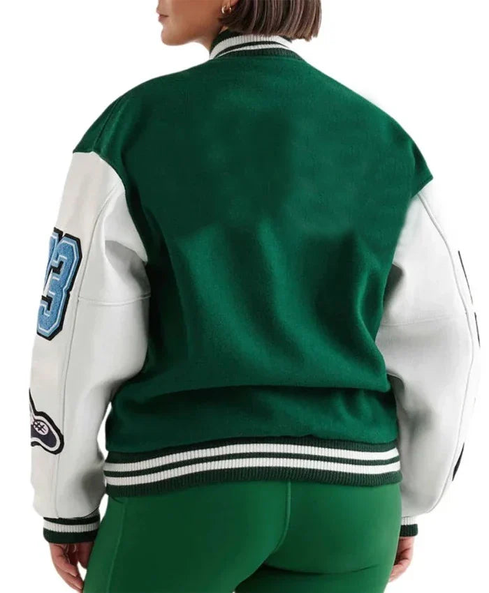 Women’s Green And White Varsity Lettermen Jacket