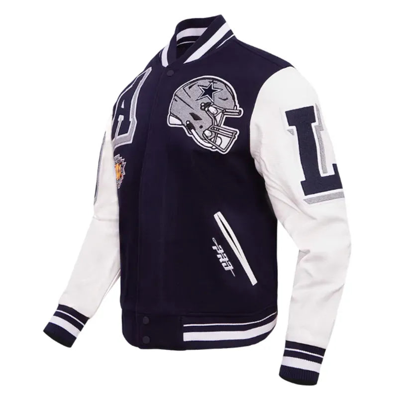 Dallas Cowboys Mashup Rib Varsity Wool/Leather Jacket - Recreated Inspired Edition
