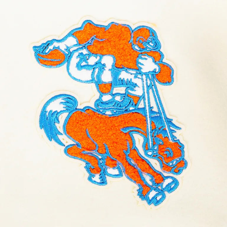 Denver Broncos Retro Classic Eggshell/Royal Varsity Jacket