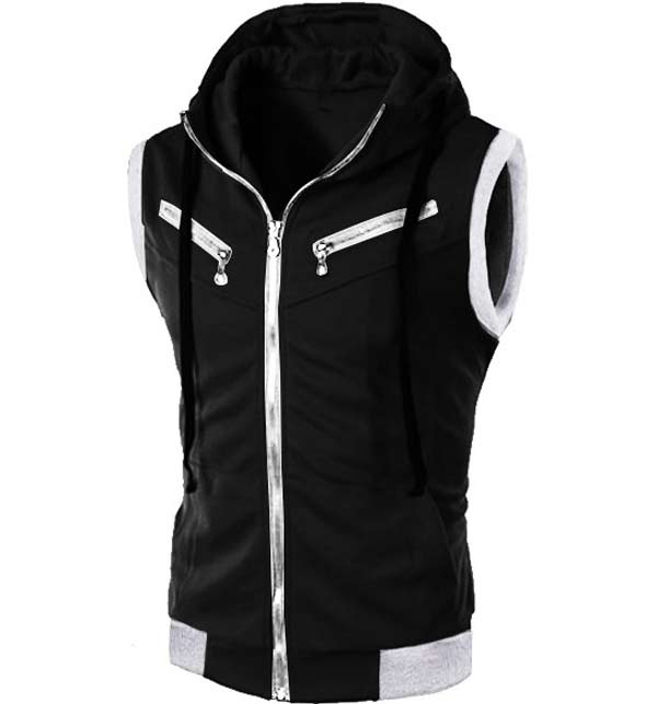 Mens Fashion Black Sleeveless Hoodie - Recreated Inspired Edition