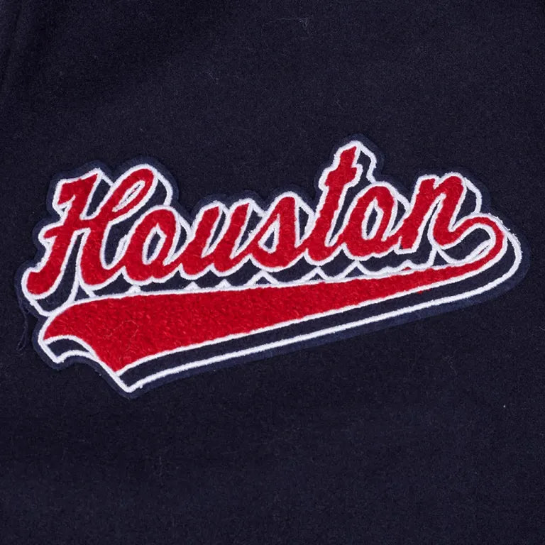 Houston Texans Script Tail Navy/White Varsity Jacket