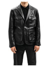 Men Premium Black Flap Pockets Leather Blazer
