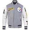 Pittsburgh Steelers Script Tail Grey/White Varsity Jacket