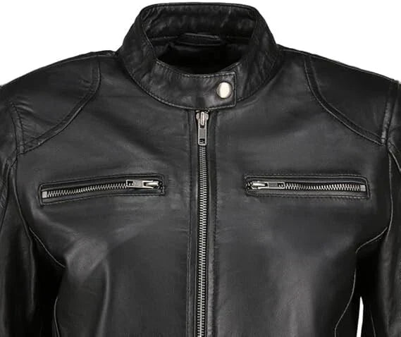 Premium Women's Leather Cafe Racer Jacket – High-Quality Cowhide Leather Jacket