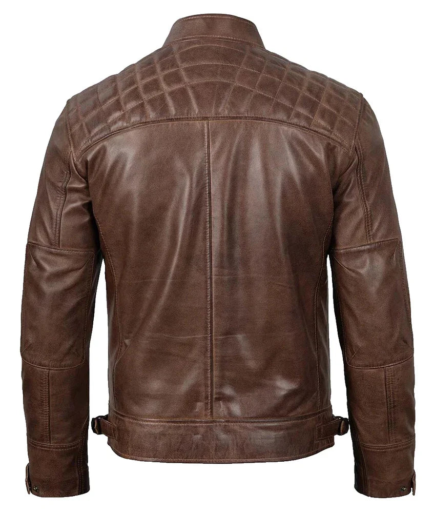 Genuine Real Black Leather Mens Biker Quilted Jacket Motorbike Slim Fit Coat New
