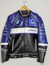 VTG 90s Y2K Biker Motorcycle Racing Leather Jacket Blue Black Color Block Street