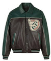 Premium Moto-Leather Jacket – Hockey Division Green & Brown Retro Streetwear