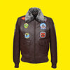 Men's G1 Bomber Leather Aviator Pilot Cowhide Brown Soft Leather Jacket