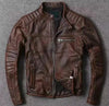 Men's Brown Leather Jacket – Genuine Cowhide Skin Café Racer Style – Treva