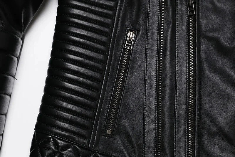 Men's Quilted 100% Genuine Leather Motorcycle Jacket - Bikers Leather Jacket