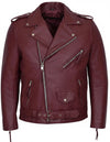 Men's Real Leather Jacket Cherry Red Biker Style COWHIDE LEATHER