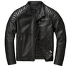 Men's Black Genuine Leather Biker Jacket – Quilted Shoulder & Elbow Moto Style